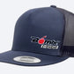FLAT BILL NAVY SNAPBACK TRUCKER HAT WITH BOMBER LOGO - Bomber Eyewear Nz